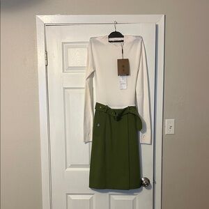 New authentic Burberry belted wool midi dress